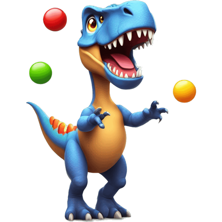 dinosaur juggles colorful balls emoji