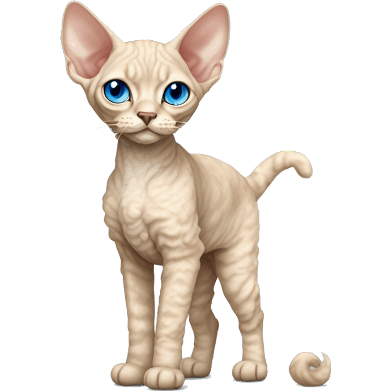 Tall Beige long curly fur Devon Rex Cat Full Body blue eyes  emoji