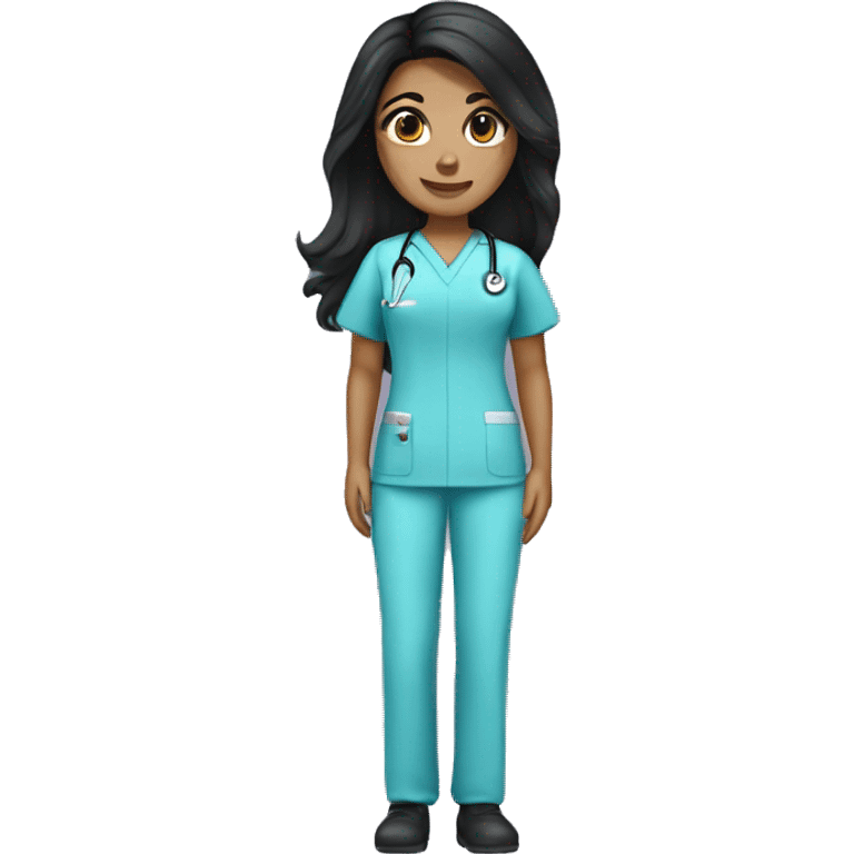  1 Nurse ,white skin ,woman, long black hair with brown highlights,pink scrubs  emoji