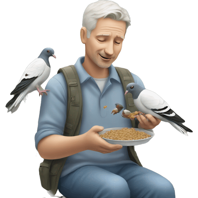 white man feeding pigeons emoji