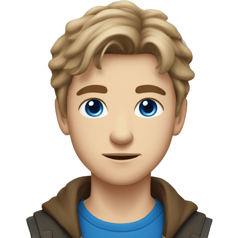 slavic young man with light brown hair, blue eyes and runic wearing emoji