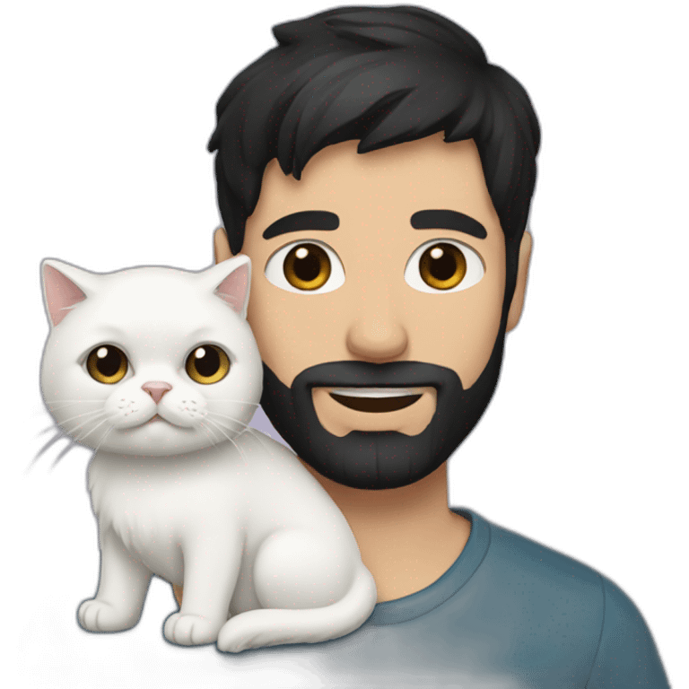 a man with black short hair and beard holding a white persian cat emoji