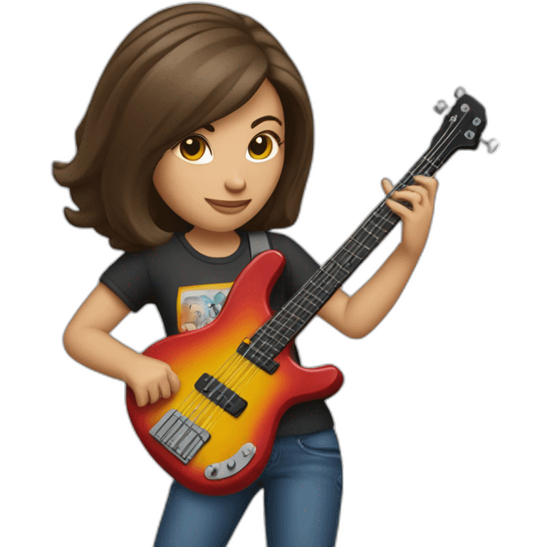 White brunette in t-shirt playing four string electric bass guitar emoji