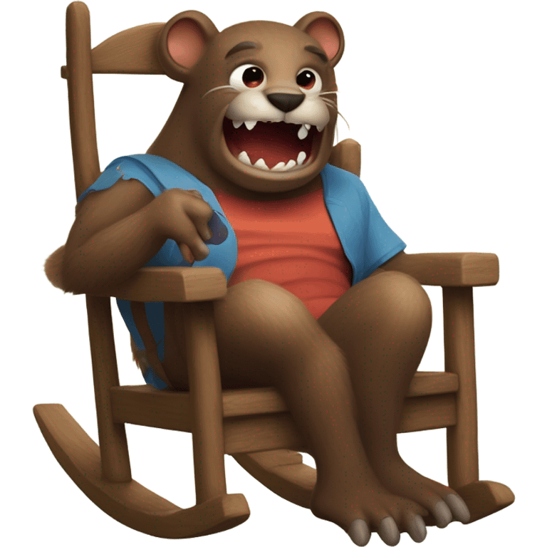 Giant beaver man in rocking chair petting his demon pet emoji