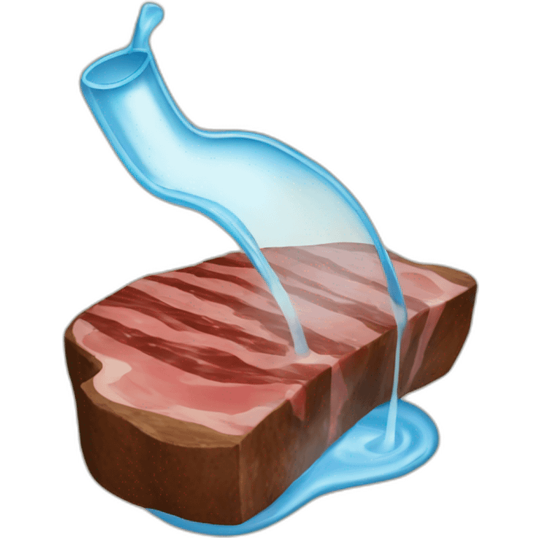 Water glass pouring on a steak emoji