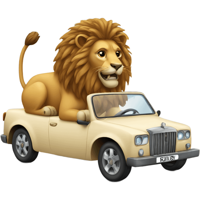 A lion driving a car emoji