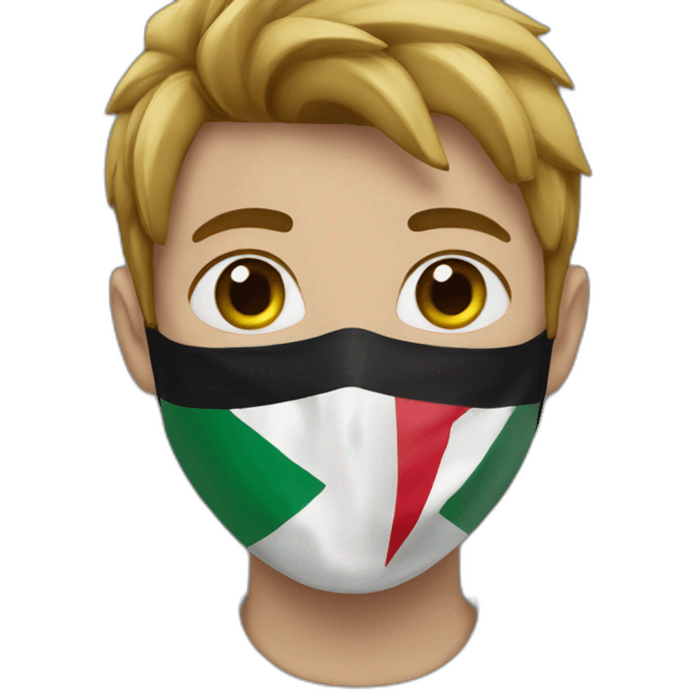 A young man masked with a Palestinian flag emoji