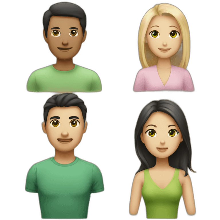 “A family with a man having black hair and Asian black eyes, and a woman with blonde hair and green eyes, and a daughter with brown hair. emoji