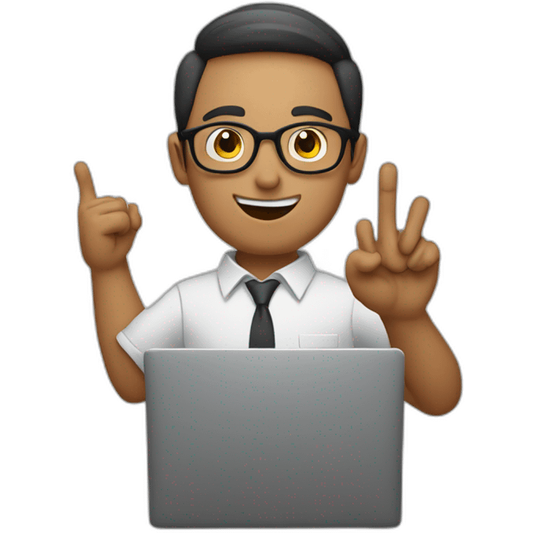 man wearing glasses and holding a computer in his right hand and signaling OK with his left hand emoji