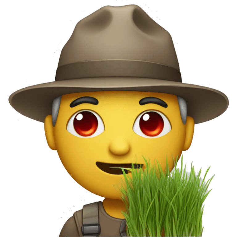 Sitckman with red eyes and has grass in hand emoji