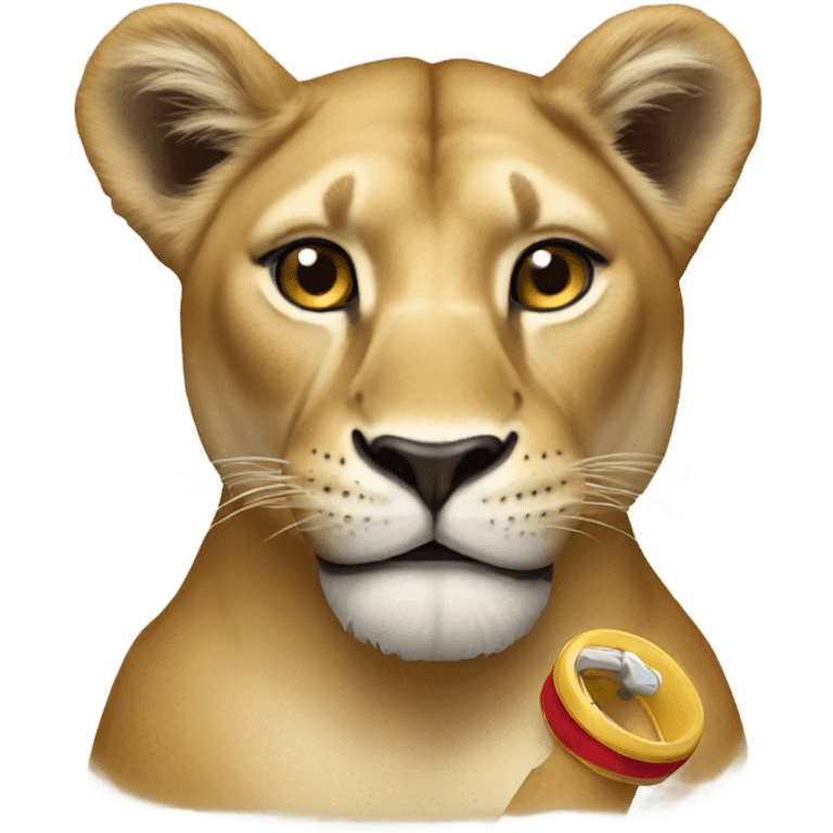 Lioness with a dummy emoji