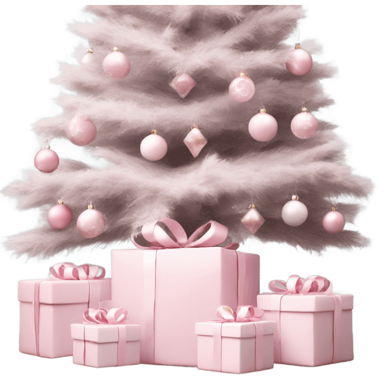 Light pink Christmas gifts under a white Christmas tree  emoji