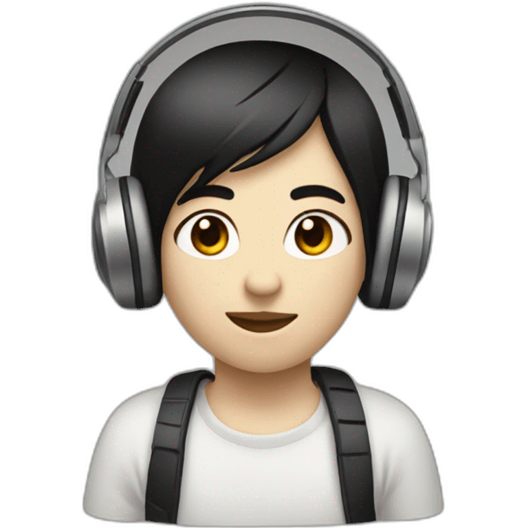 small black hair and white skin tone person listening to music  emoji