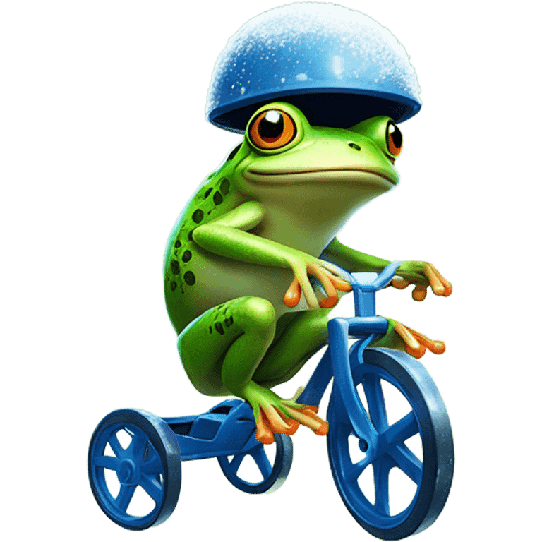 Frog riding a tricycle in a snowstorm emoji