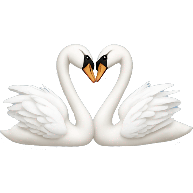 Two swans kissing bending their necks making a heart emoji emoji