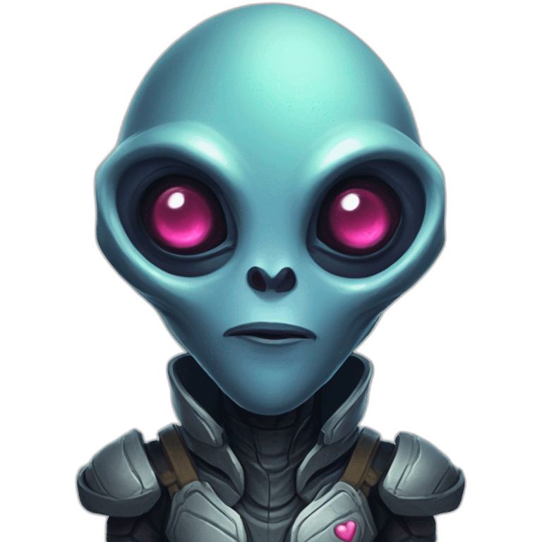 alien with a heart in the eyes futuristic roguelike rpg style inspired by hearthstone emoji