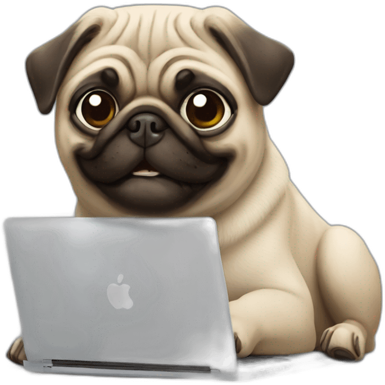 Pug smiling with a macbook emoji