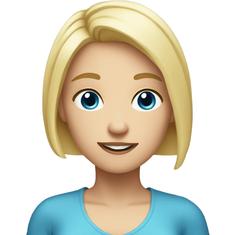 blonde girl with short hair ,blue eyes,holding a phone  emoji