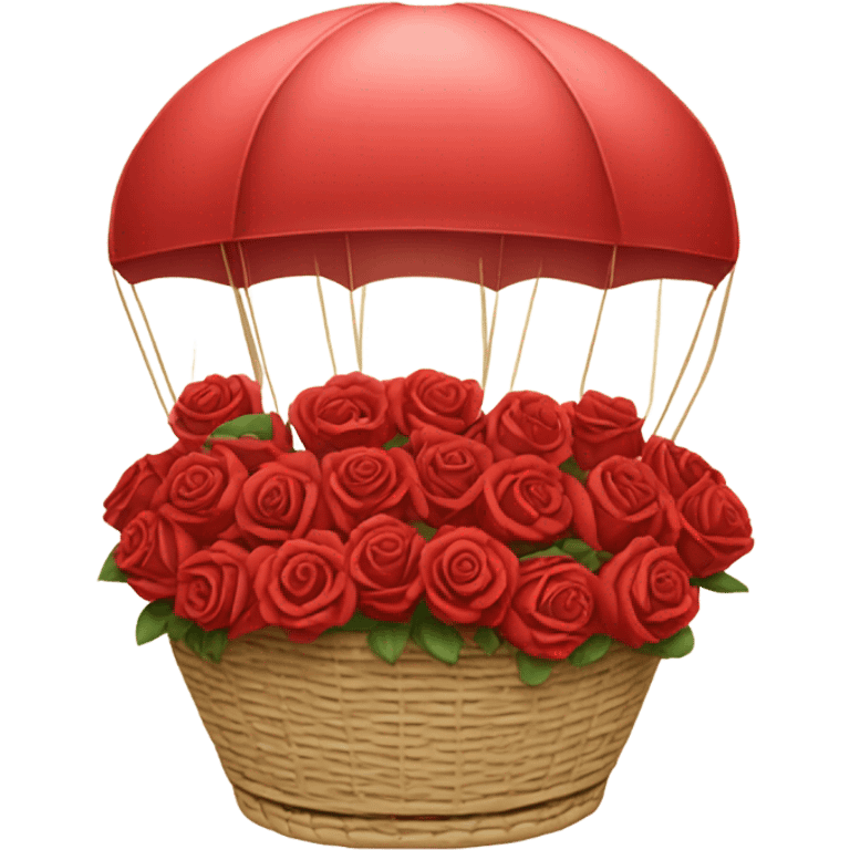 red hot air balloon and beige basket with roses emoji