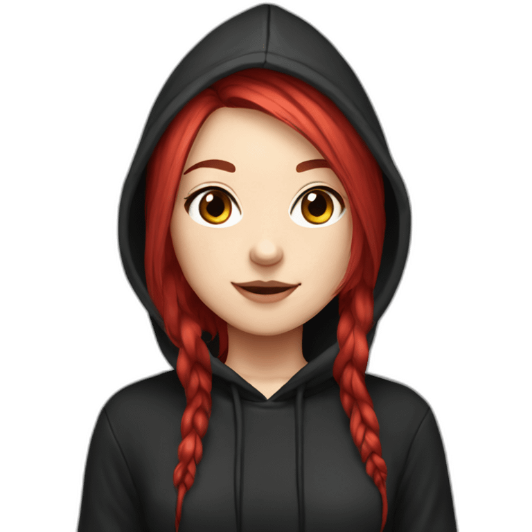 otaku scarlet hair gamer girl wearing black hoodie emoji