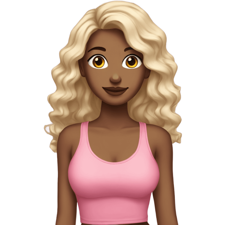 pretty girl black wavy shoulder leghth hair tan skin pink tank top emoji