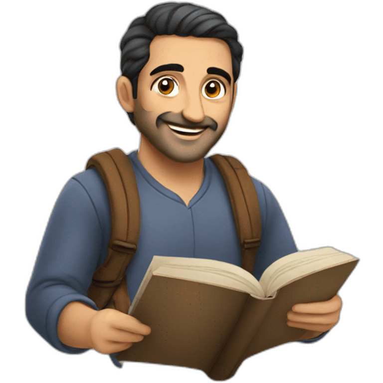 Armenian men reading book and looking at camera and smiling  emoji