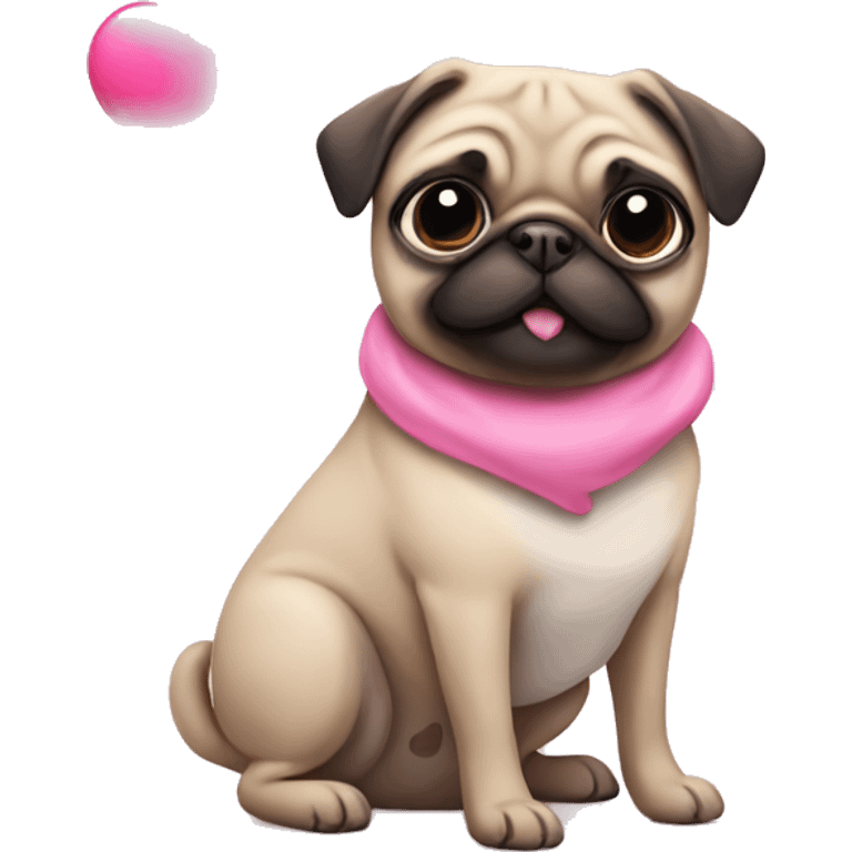 pug with pink heart emoji