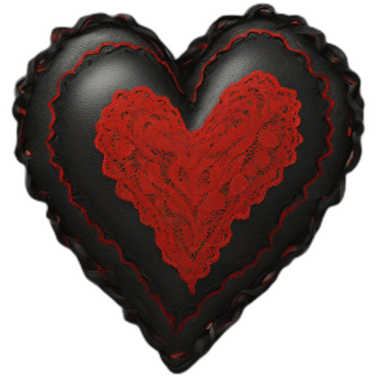 black leather heart with red lace overlay emoji