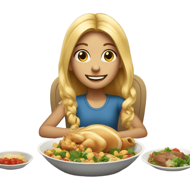  Blonde long hair girl eating big meal  emoji