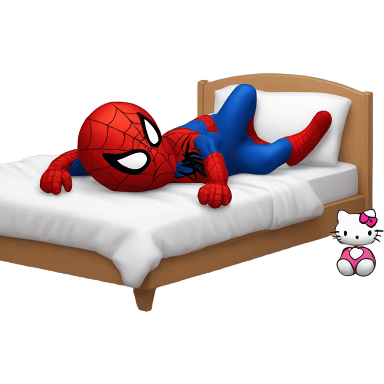 spider man sleeping bed with hello kitty next to him not sexy  emoji