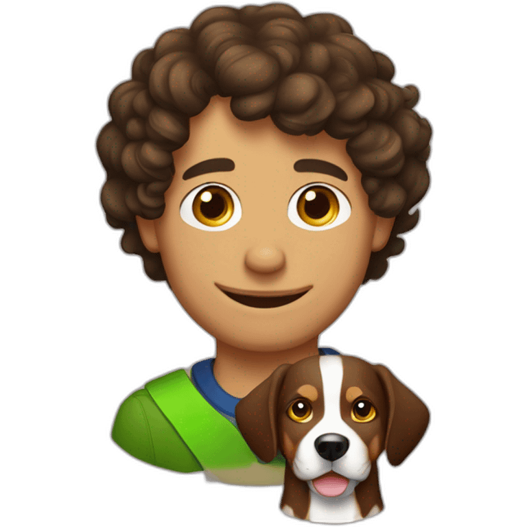 Russian guy with curly brown hair with dog Entlebucher zennenhund emoji