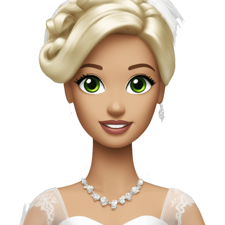 Barbie bride black hair green eyes emoji