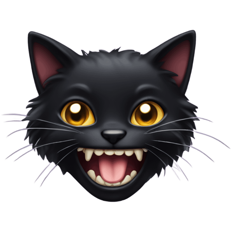 Fluffy black cat with fangs emoji