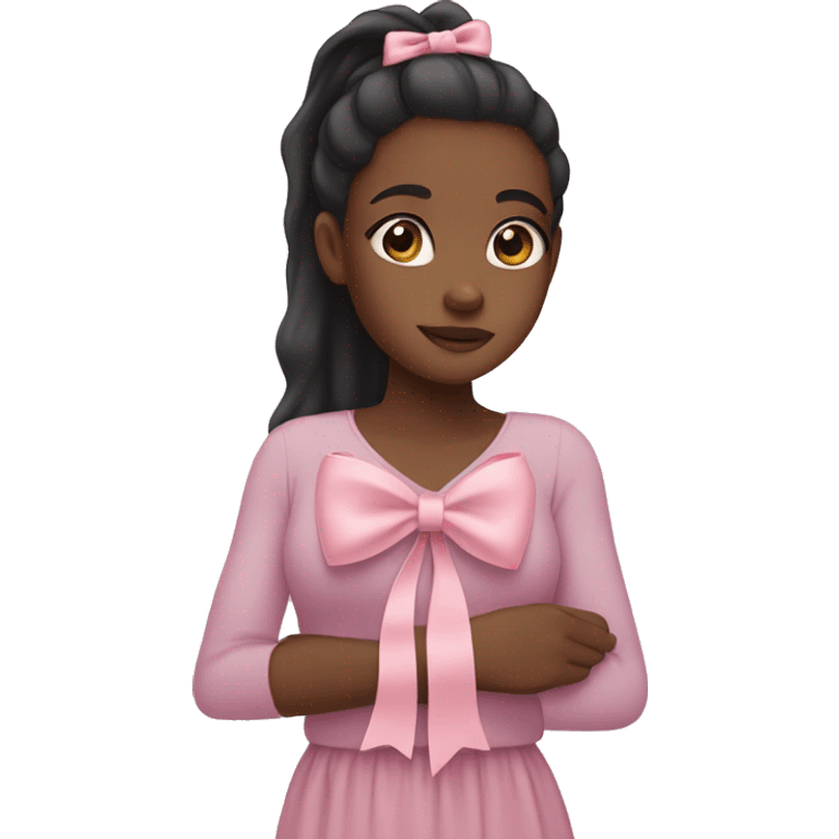 Black girl with long ponytail being held by a pastel pink bow emoji