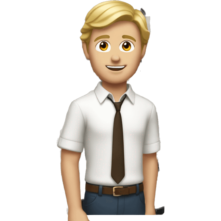 White boy with brown blonde hair selling wine emoji