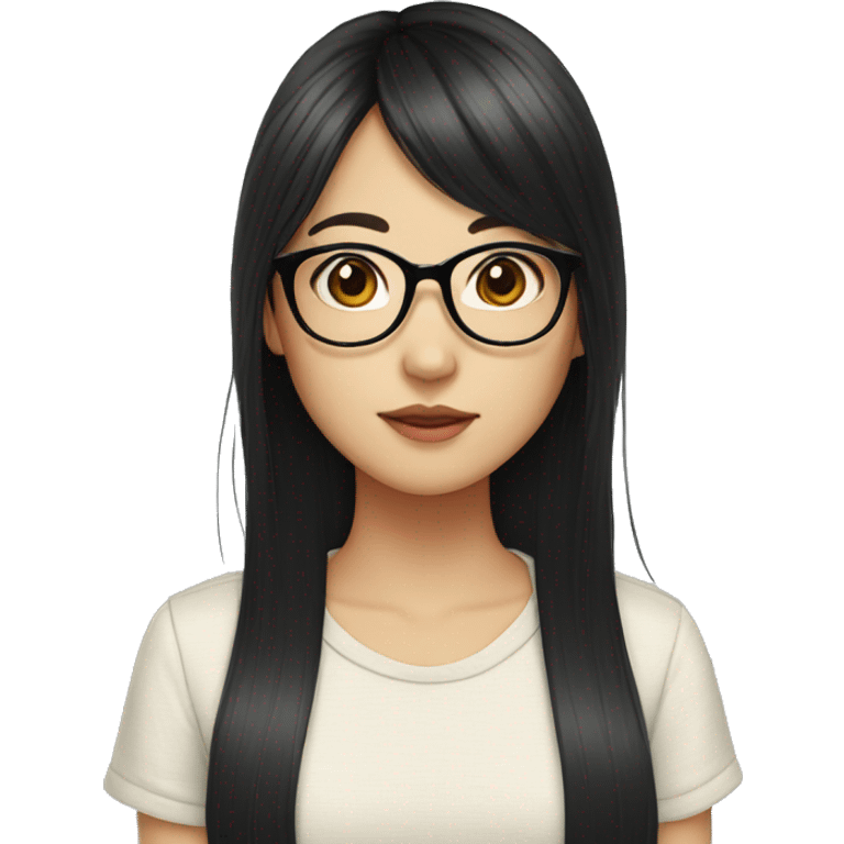 asian girl long black hair with glasses and curtain bangs emoji