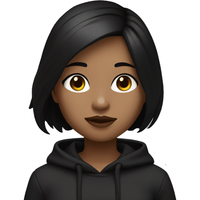 Girl middle length black hush cut hair and wear black hoodie and white skin and black eyes with eyeline with her skin is white  emoji