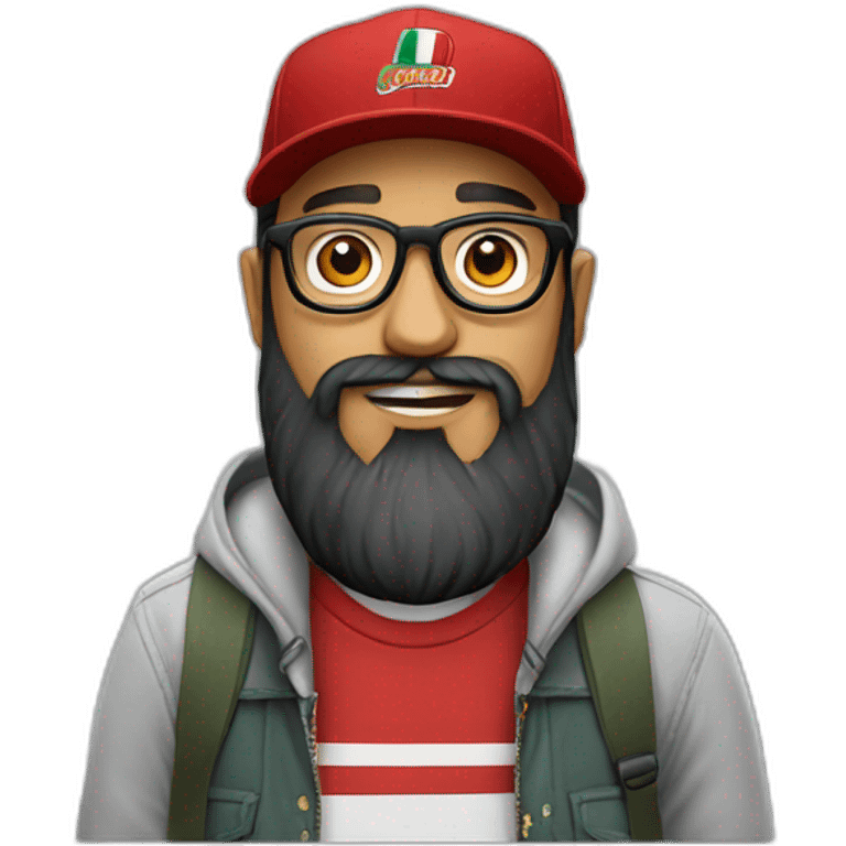 bearded portuguese designer with glasses and a red vans skate cap emoji