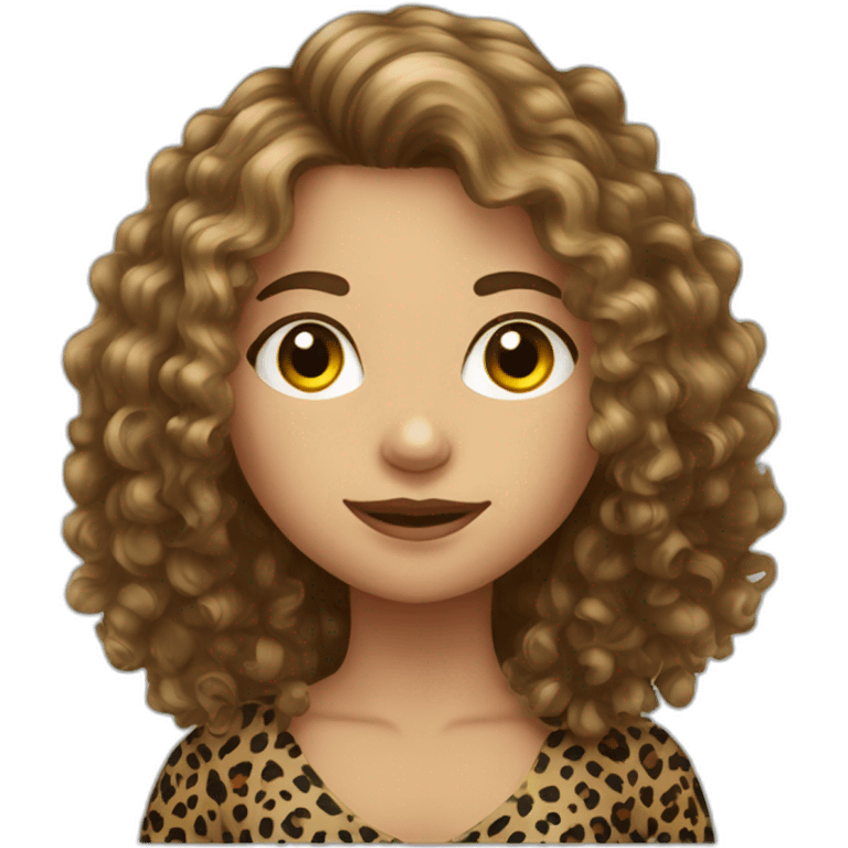 European curly long hair girl in leopard emoji