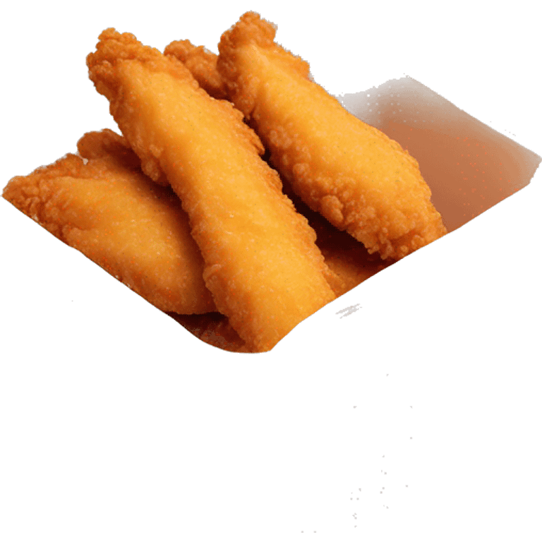 3 chicken tenders with crinkle fries and orange sauce on the side in a styrofoam container styrofoam container emoji