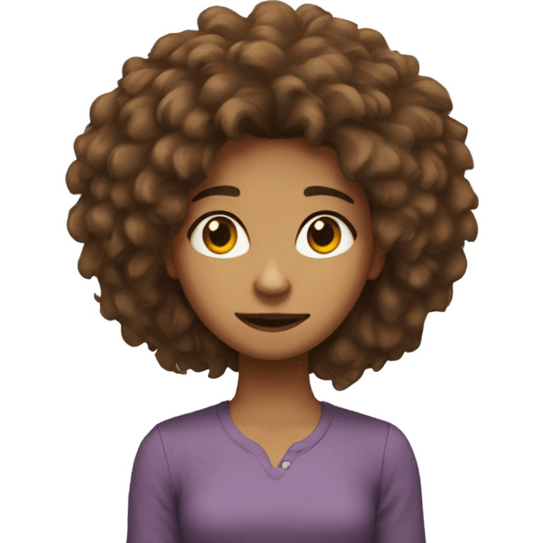 a girl with grizzy brown poofy hair looking like a lion emoji