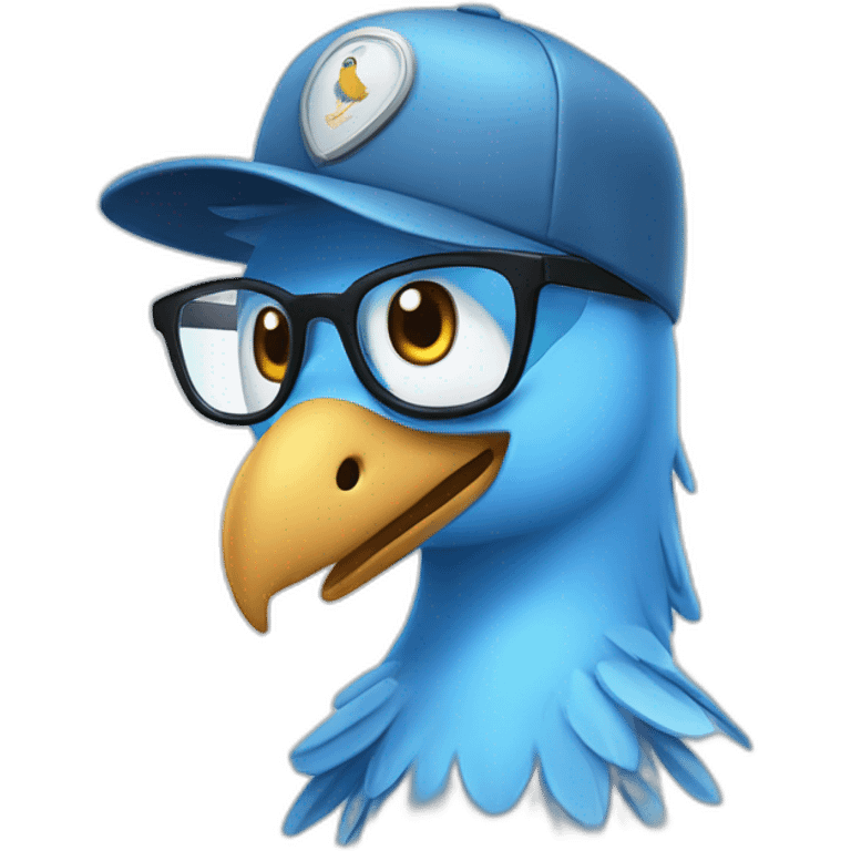 Crazy funny Articuno head with human white teeth and beautiful smile wearing glasses and hat emoji