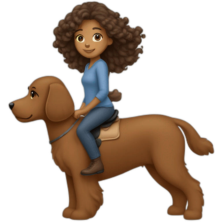 Brown girl straight hair riding a tan bernadoodle emoji