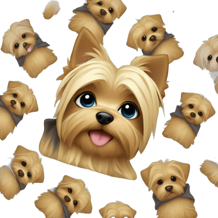 A yorkie puppy wrapped I a blanket held by a blonde haired blue eyed woman  emoji