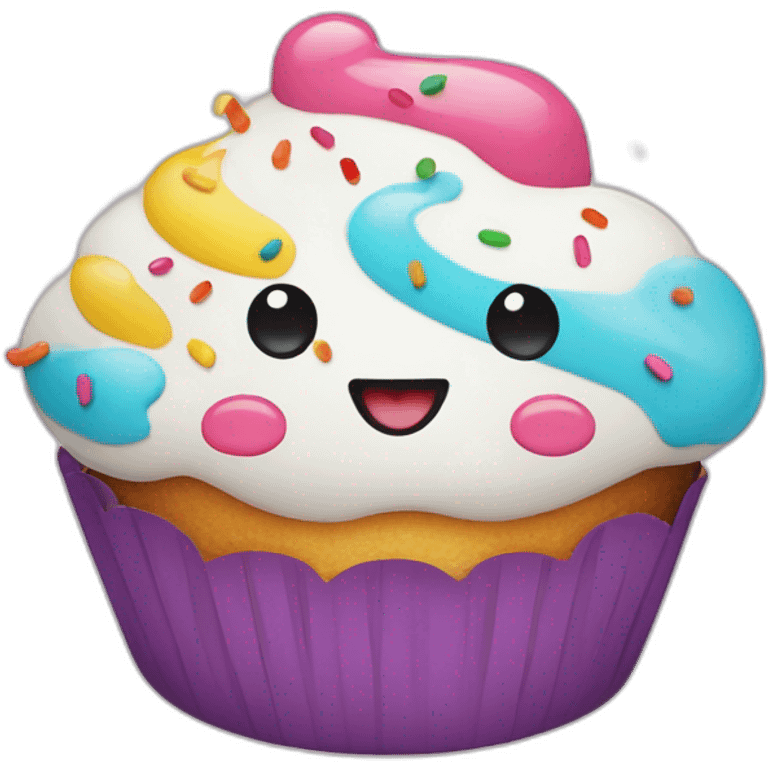 Cute smiling cupcake with colourful sprinkles and moustaches  emoji