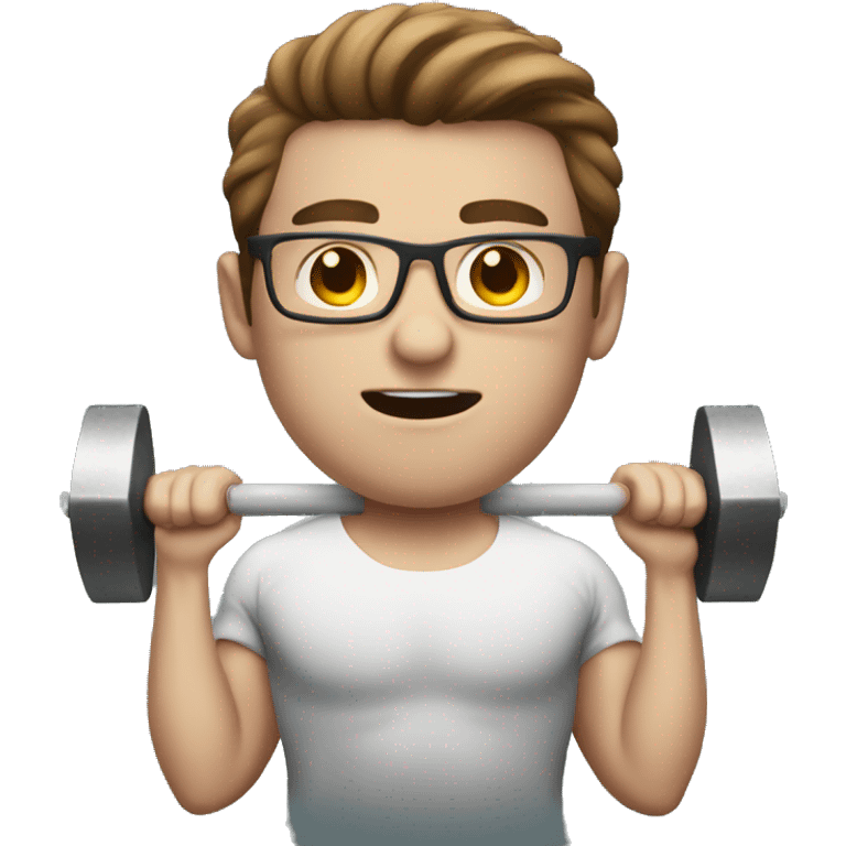 white nerd guy with brown hair doing weight training emoji