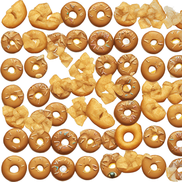 Cute Donut with mouth and eyes eating chips  emoji