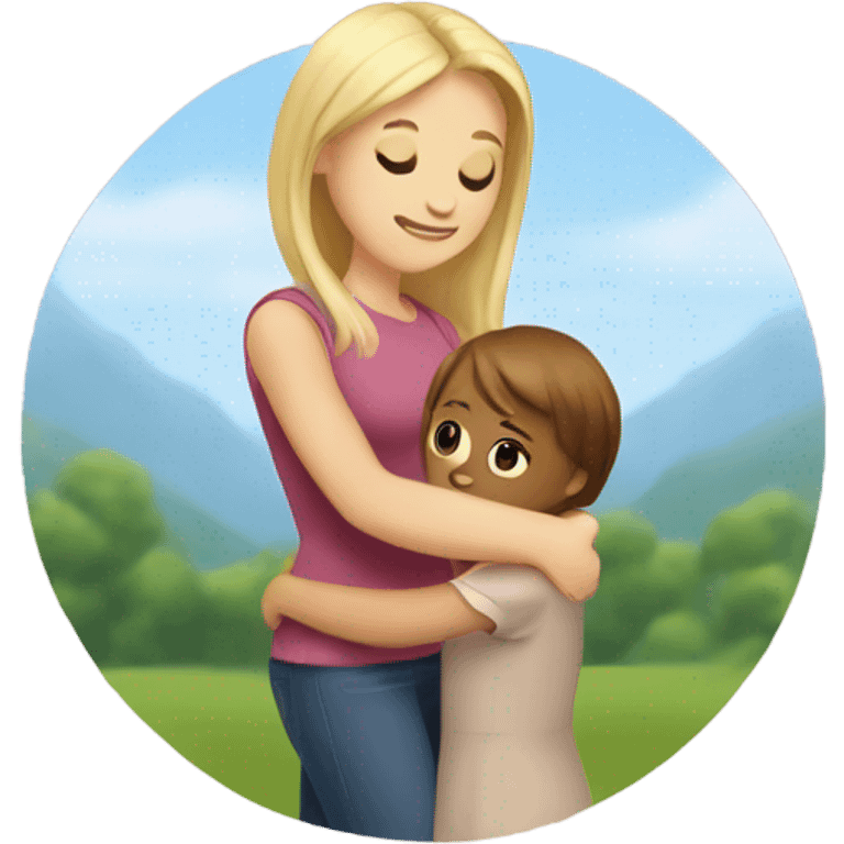 The woman blonde hugs the girl with brown hair  emoji