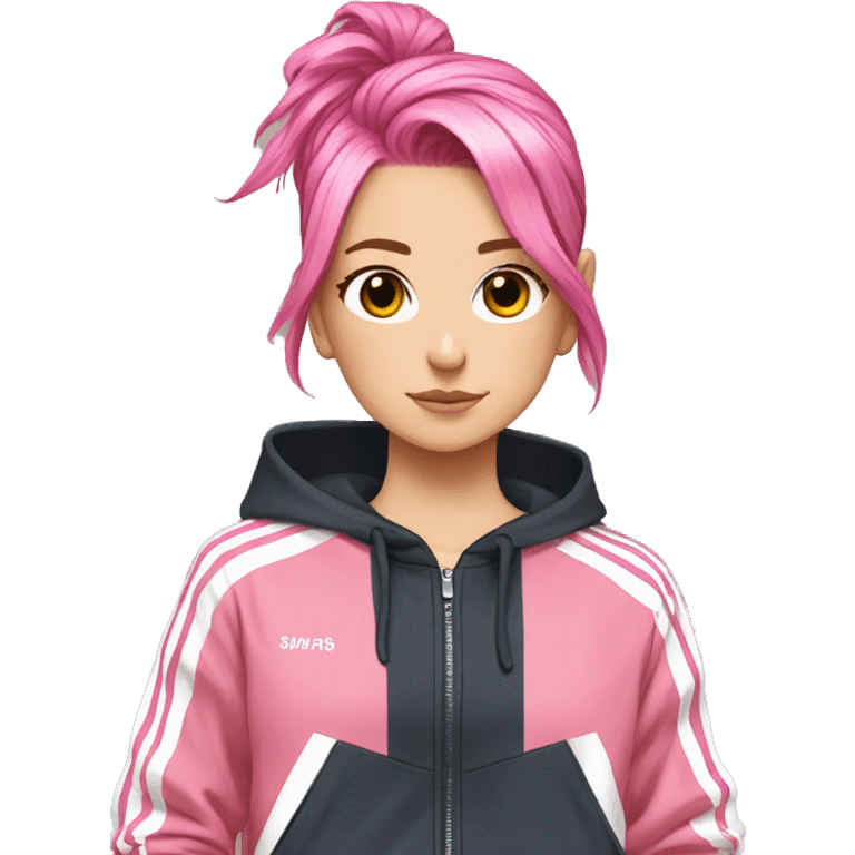 tracksuit with strips top, pink hair, anime girl  emoji