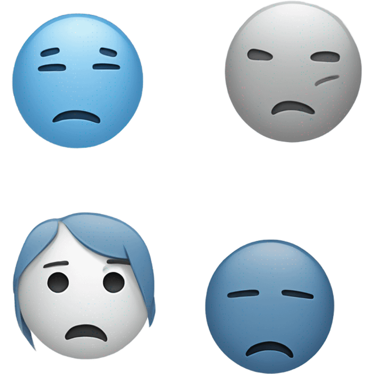 Minimalist depression-themed emoji set with a sad faces, broken heart, teardrop, and neutral face with thought bubble in muted gray and blue tones on white. emoji